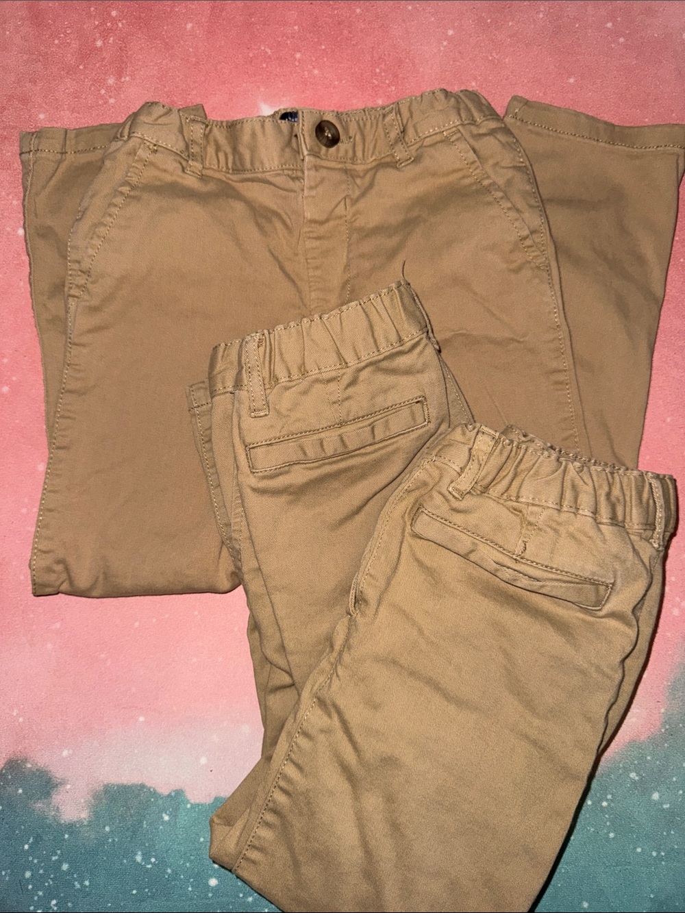 The Children's Place Khaki tan Elastic-Waist Chinos uniform 5t 3 pairs LN